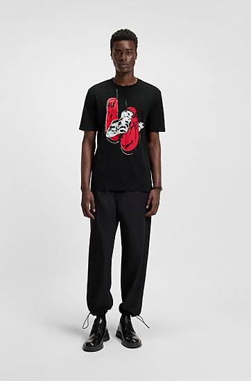 T-shirt BOSS Jersey T-Shirt with Boxing Graphic Svart | 50542560, 1