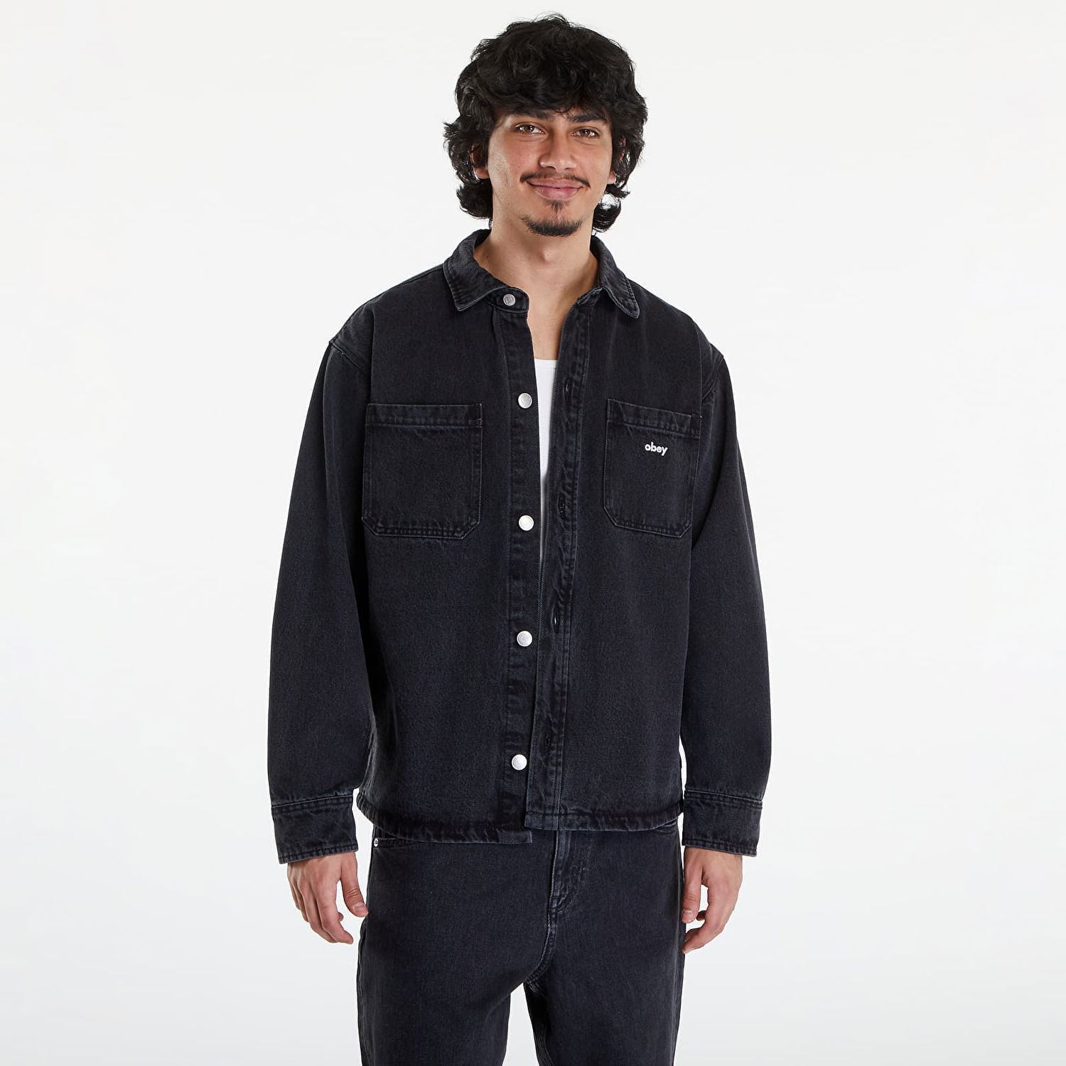 Jacka OBEY Winston Shirt Jacket Faded Black Svart | 121160057-FBL, 0