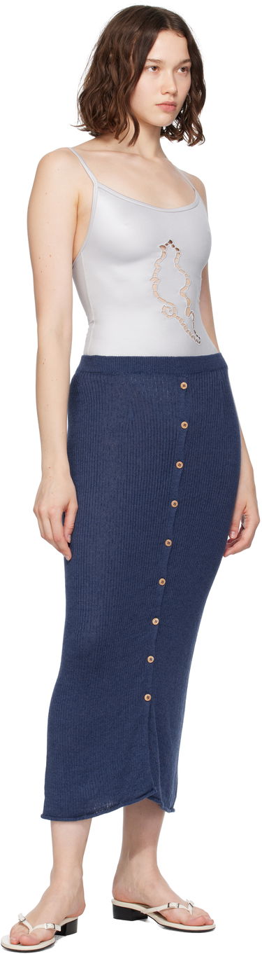 Kjol Baserange Baserange Ribbed Knit Midi Skirt with Button Closure Mörkblå | SKDR-LI-SU25, 3