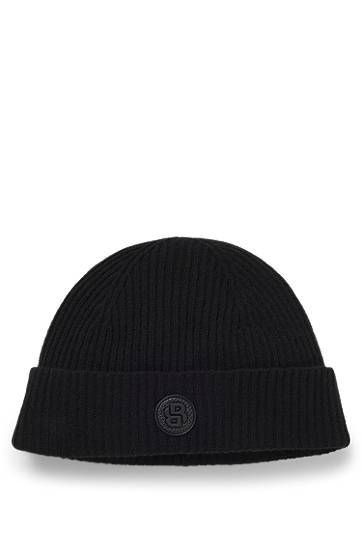 Mössa BOSS Wool-Cashmere Beanie Hat with Double B Monogram Svart | 50551237, 0