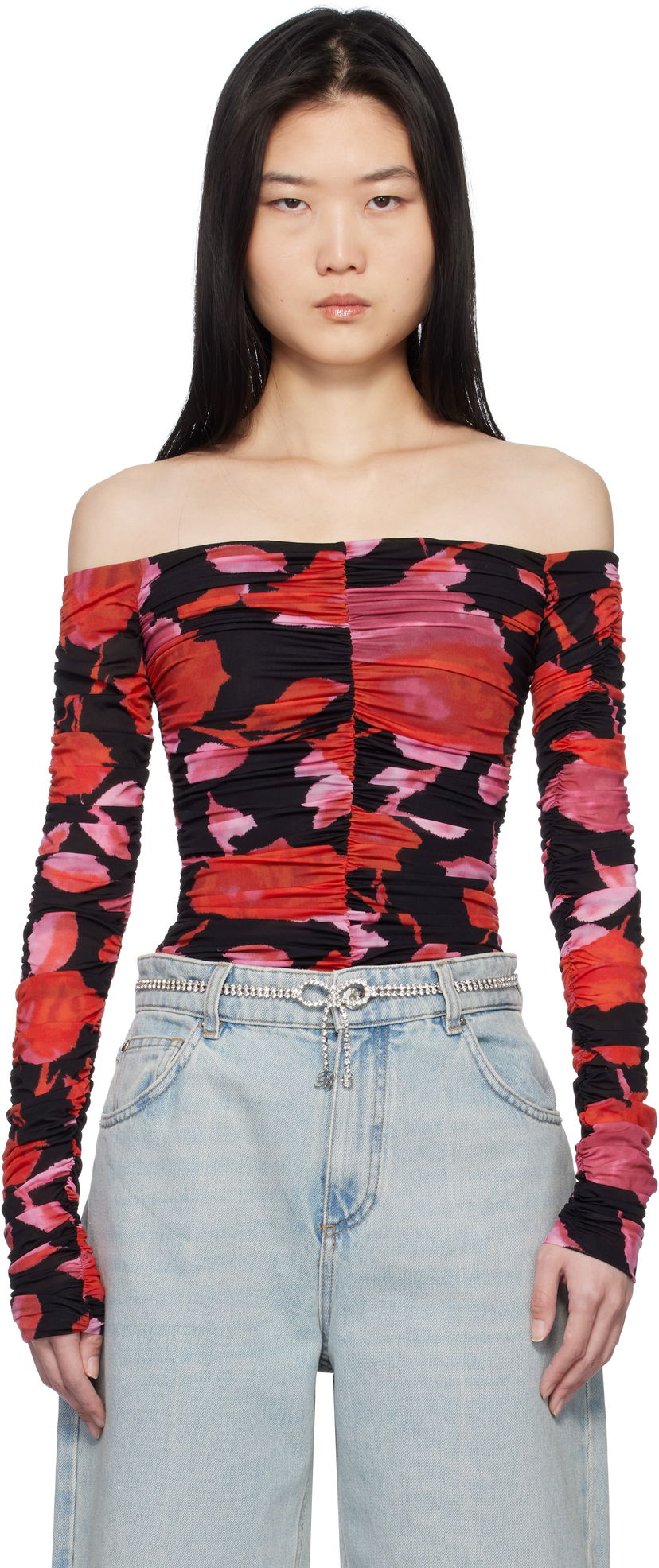 Linne Blumarine Blumarine Printed Jersey Draped Top Flerfärgad | P522C361A