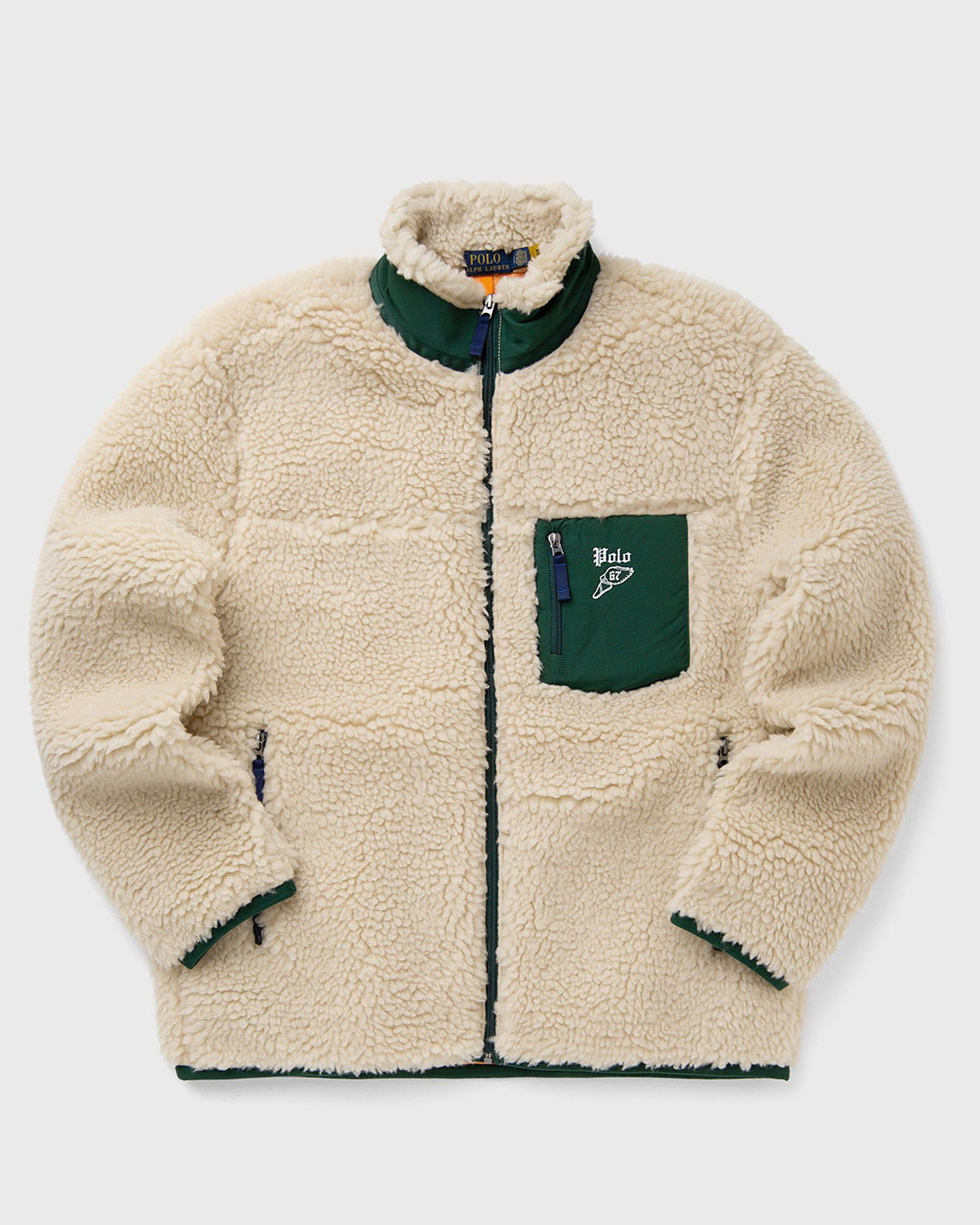 Jacka Polo by Ralph Lauren Sherpa Fleece Full Zip Pullover with Chest Pocket Beige | 710980869002, 0