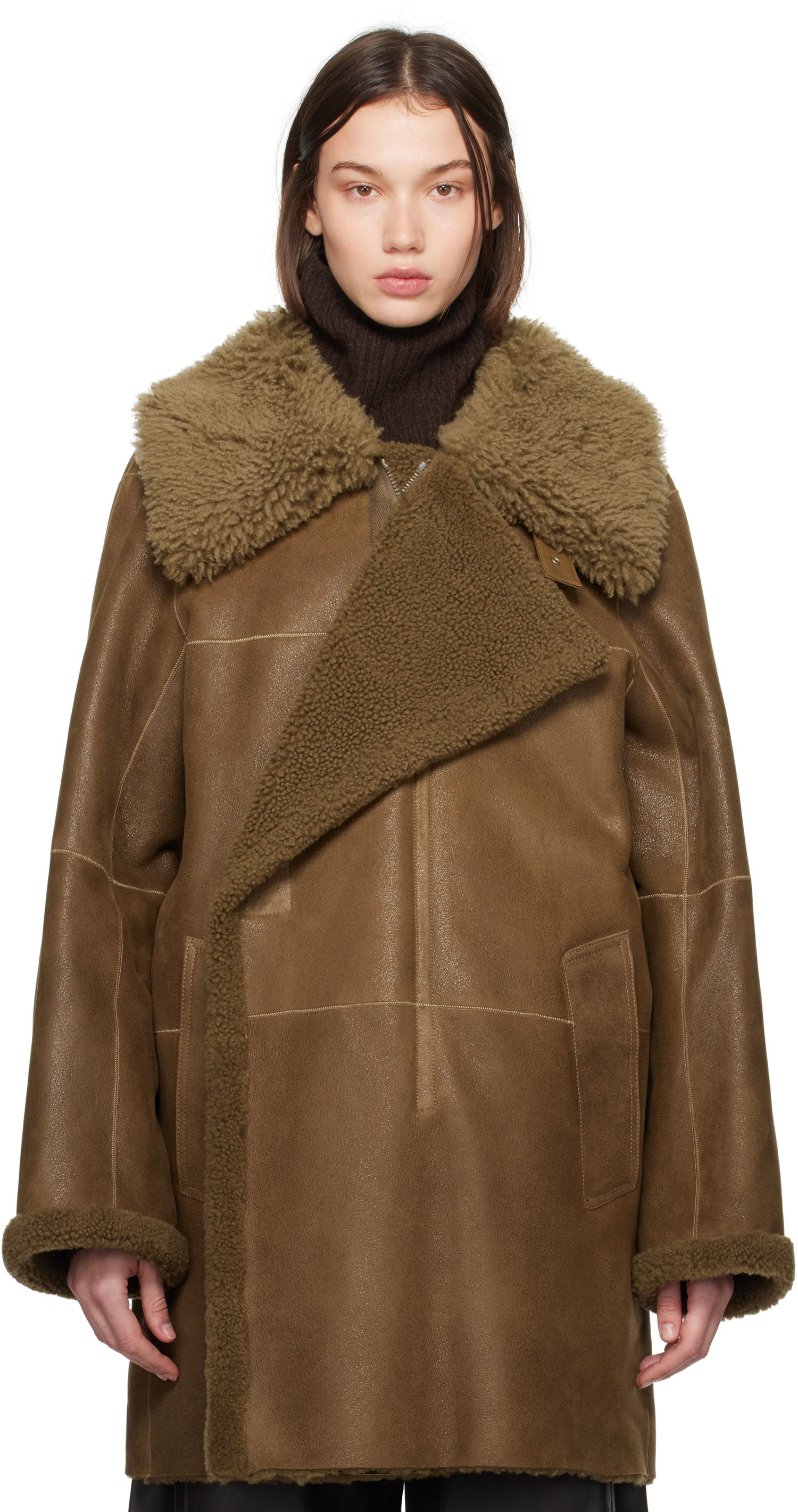 Rockar LEMAIRE Lemaire Asymmetrical Shearling Coat Brun | CO1079 LL0037, 0