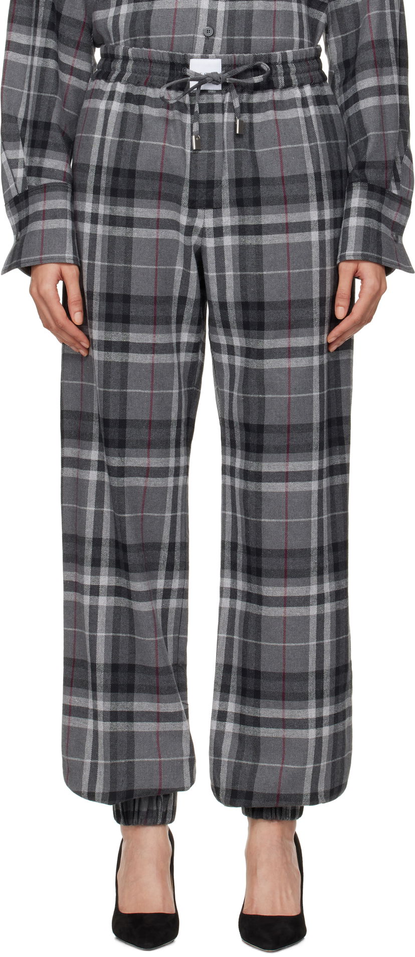 Träningsbyxor The Attico Attico Plaid Drawstring Jogger Pants Grå | 250WCP00257 CCC050AA