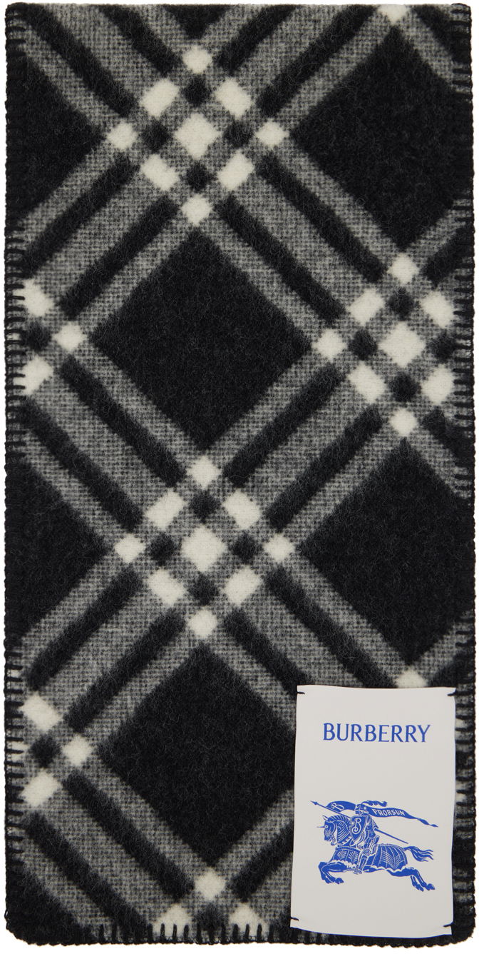 Halsduk Burberry Check Wool Scarf Black / Off-White Svart | 8079246