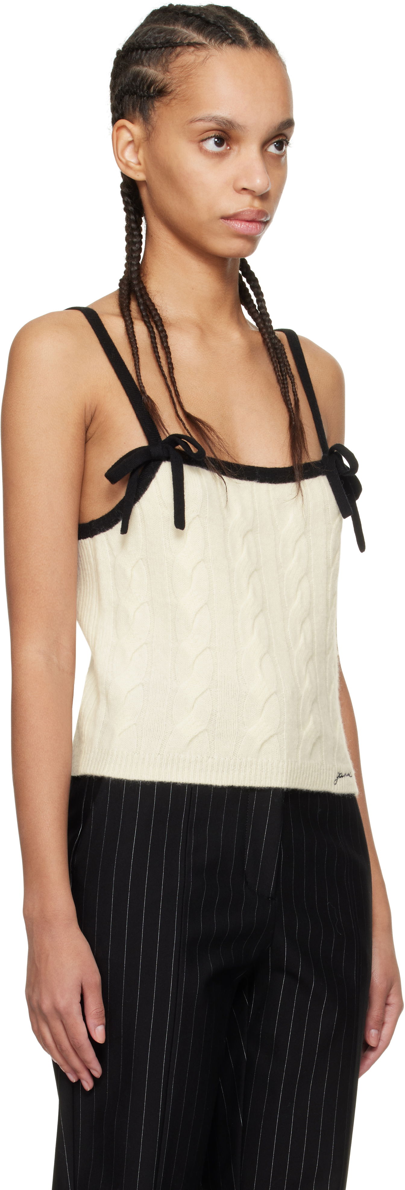 Linne GANNI Off-White & Black Cashmere Mix Strap Tank Top Beige | K2416, 1