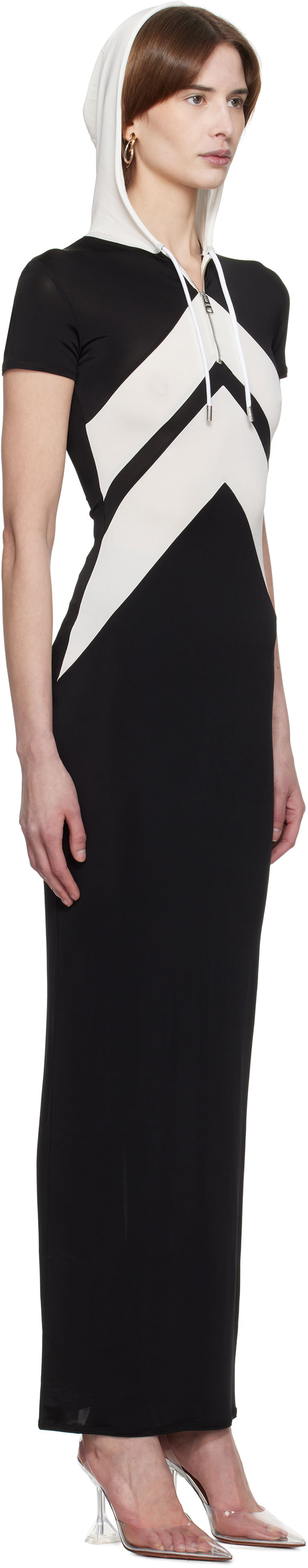 Klä Jean Paul Gaultier Jean Paul Gaultier 'The Chevrons' Hooded Maxi Dress Svart | 25/33-F-RO346P-J084-0001, 1