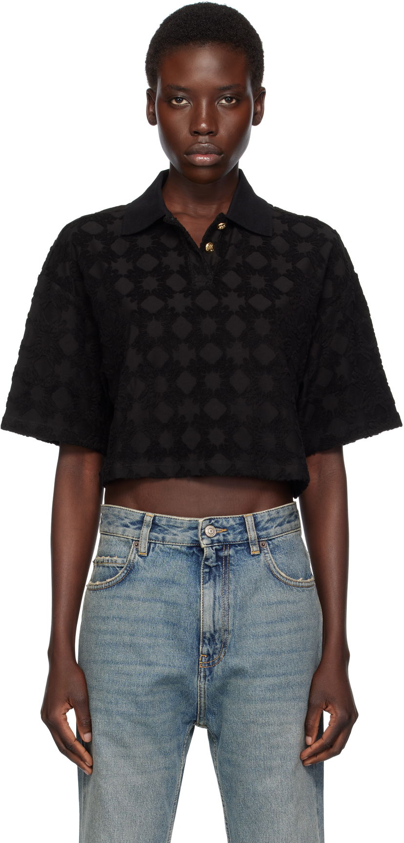Polotröja AMIRI AMIRI MA Quad Toweling Cropped Polo Svart | AWJYPO1009