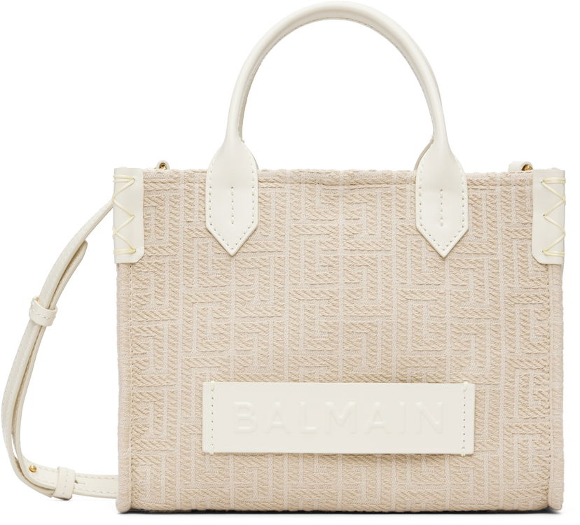 Tygpåse Balmain B-Army Small Monogrammed Bag Beige | FN1FE818TJSQ