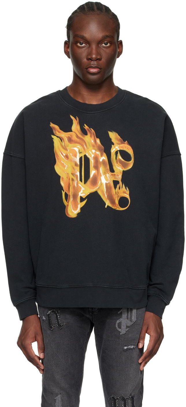 Sweatshirt Palm Angels Burning Monogram Sweatshirt Svart | PMBA074R24FLE0041076