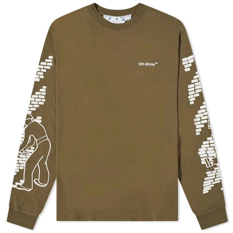 T-shirt Off-White Bricks Skate Long Sleeve T-Shirt Army Green/White Grön | OMAB064F22JER0055601