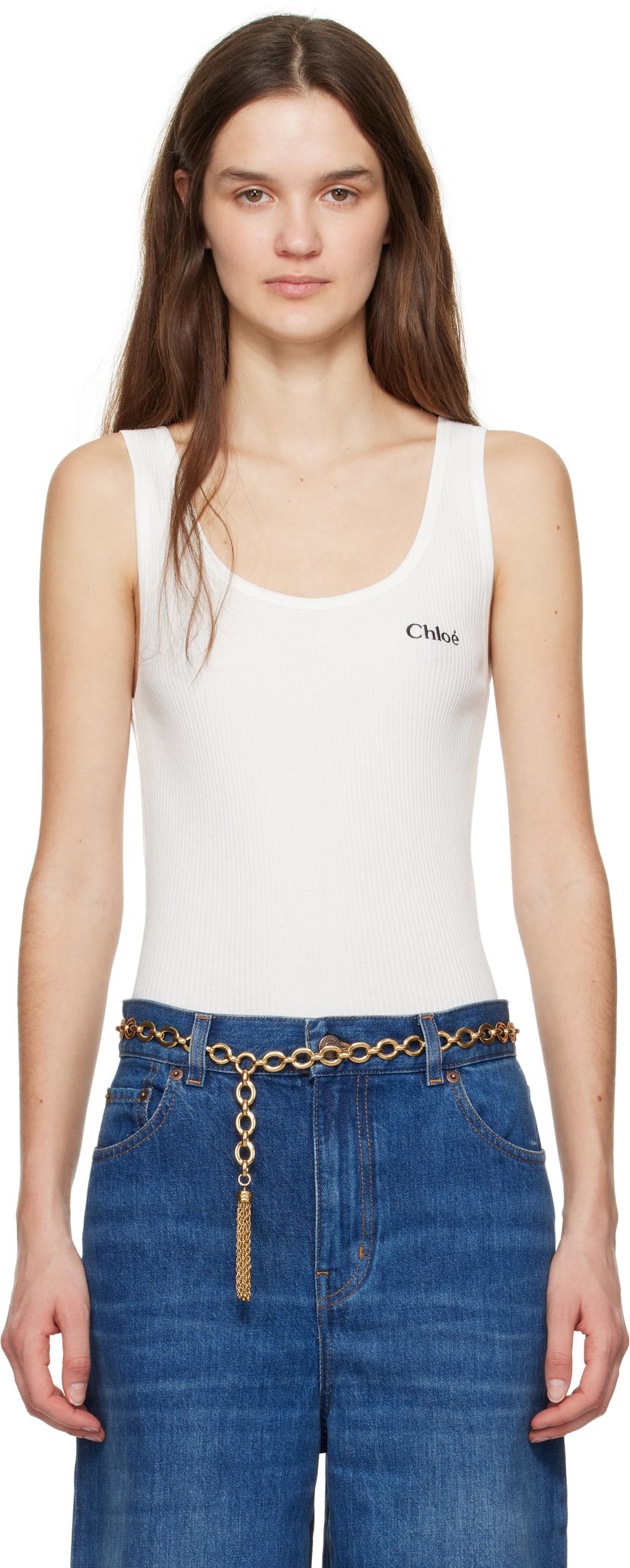 Bälten CHLOÉ Chloé Ribbed Logo Tank Top Metallisk | CH25SJH12180