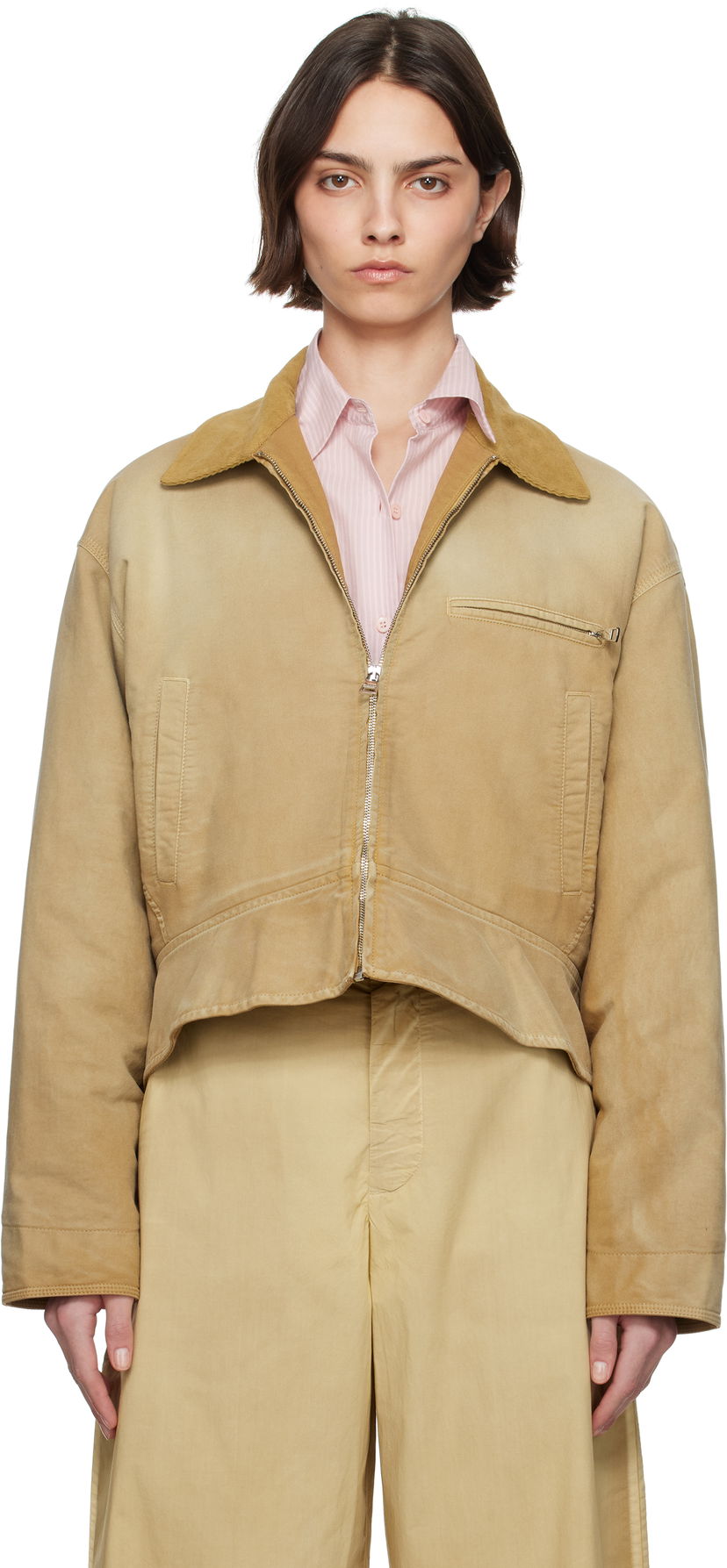 Bomberjacka JW Anderson JW Anderson Curved Hem Workwear Jacket Beige | JK0380-PG1759
