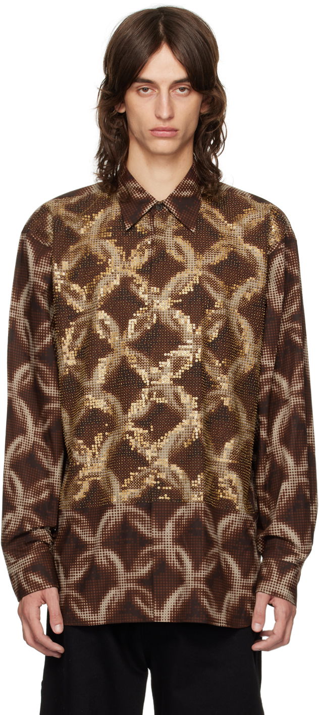 Skjorta Dries Van Noten Beaded Shirt Brun | 242-020745-9000