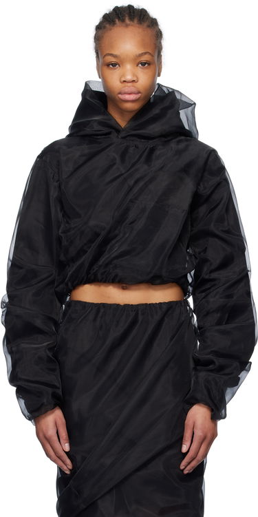 Sweatshirt We11done We11done Layered Cropped Hoodie Svart | WD-BL0-25-117-W-BK, 0