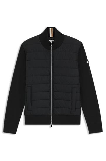 Bomberjacka BOSS Mixed-material jacket with padded front and knitted sleeves Svart | 50549991, 0