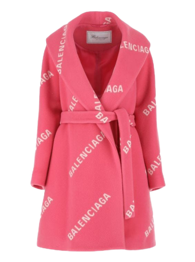 Rockar Balenciaga Printed Wool Blend Coat Rosa | BCA121SWE01601RED