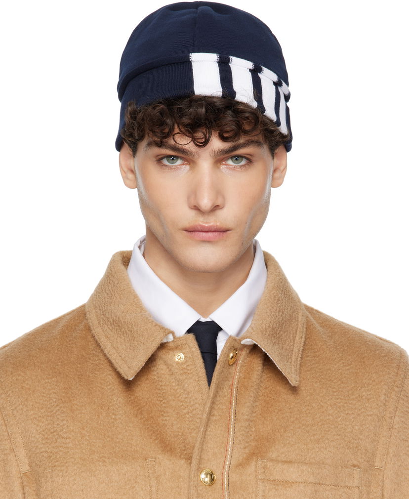 Mössa Thom Browne Jersey 4-Bar Loopback Beanie Blå | UJH001A-03037
