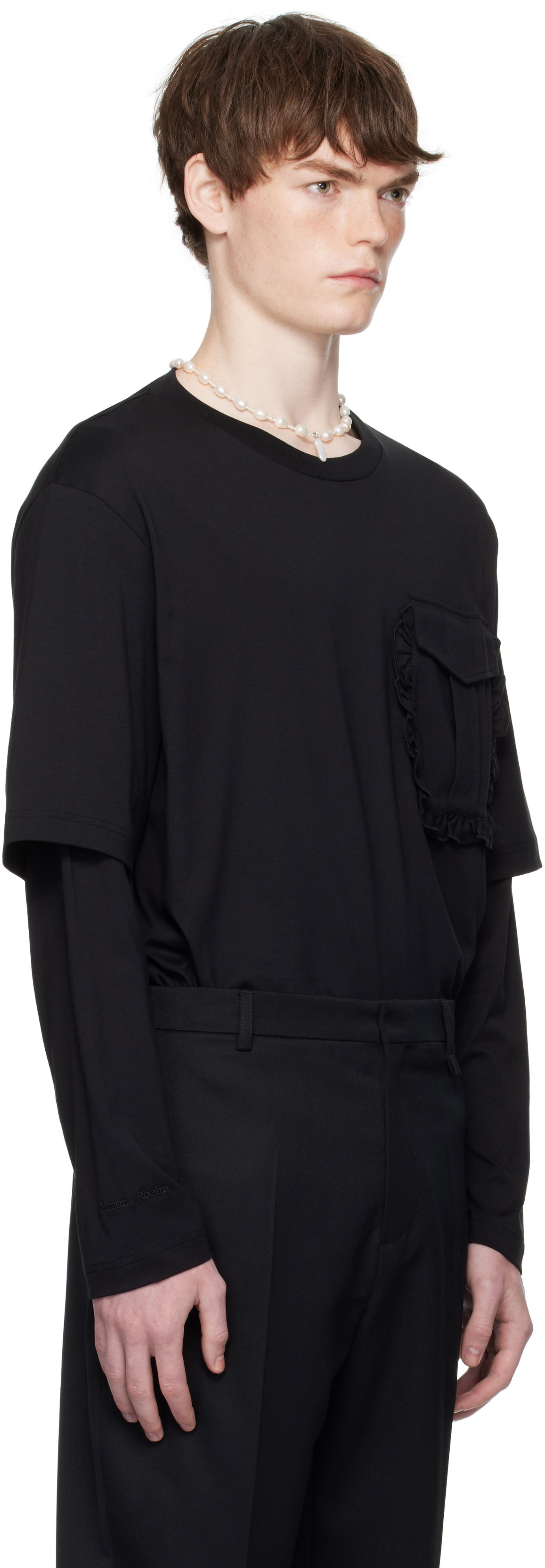 T-shirt Simone Rocha Simone Rocha Layered Ruffle Pocket Long Sleeve T-Shirt Svart | 5379 0553, 1