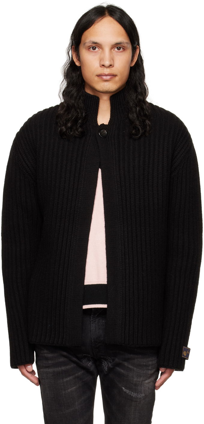 Sweater We11done We11done Stand Collar Knit Cardigan Svart | WD-KC3-22-612-U-BK