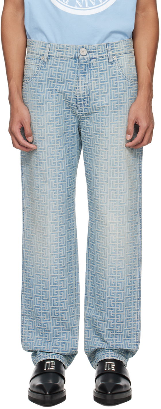 Jeans Balmain Monogram Jeans Blå | CH1MI040DD27