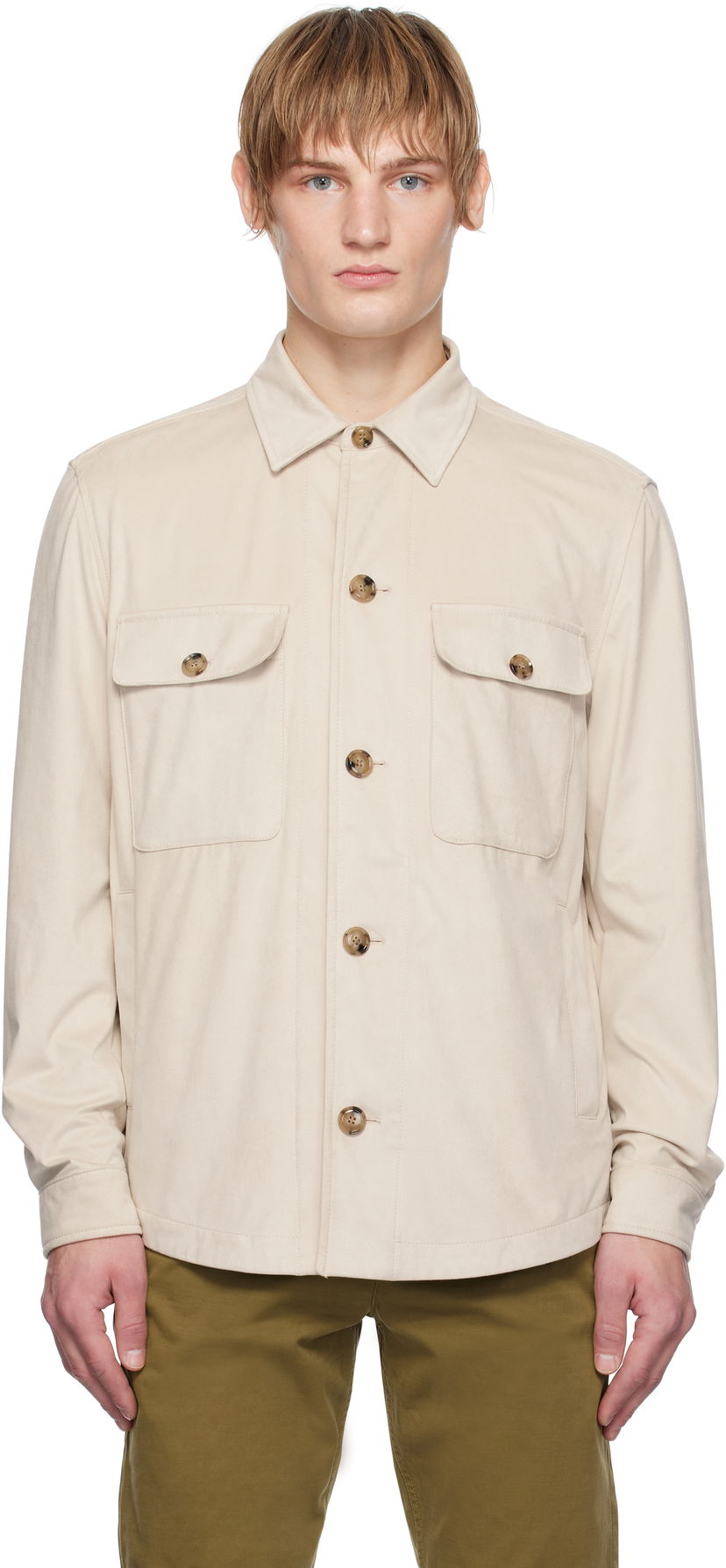 Skjorta BOSS Flap Pocket Faux-Suede Jacket Beige | 50535666
