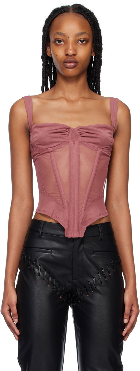 Linne Miaou Miaou Deville Mesh Corset Tank Top Rosa | 7034PM1CUR