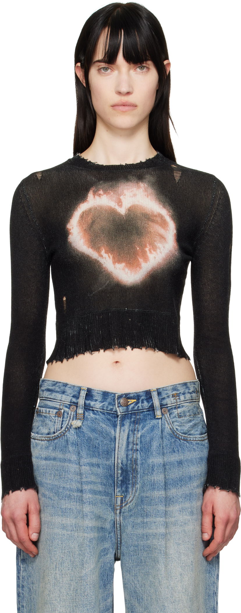 Sweater R13 R13 Flaming Heart Cropped Sweater Svart | R13WY042-Y016B