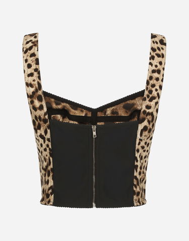 Linne Dolce & Gabbana Dolce & Gabbana Leopard Charmeuse Bustier Top Brun | F7W98TGDCLPHY13M, 1