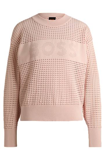 Sweater BOSS BOSS Open-Knit Logo Sweater Rosa | 50510202