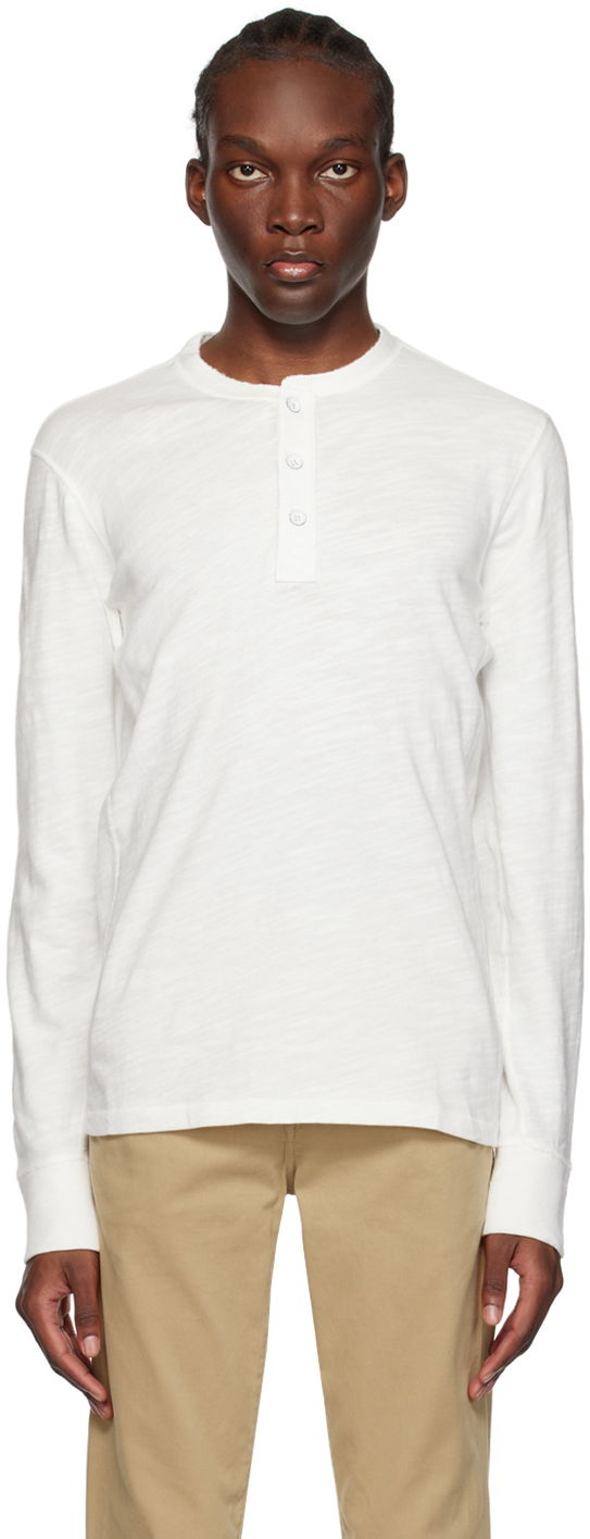 T-shirt rag & bone Rag & Bone Long Sleeve Henley Shirt Vit | M000T656G