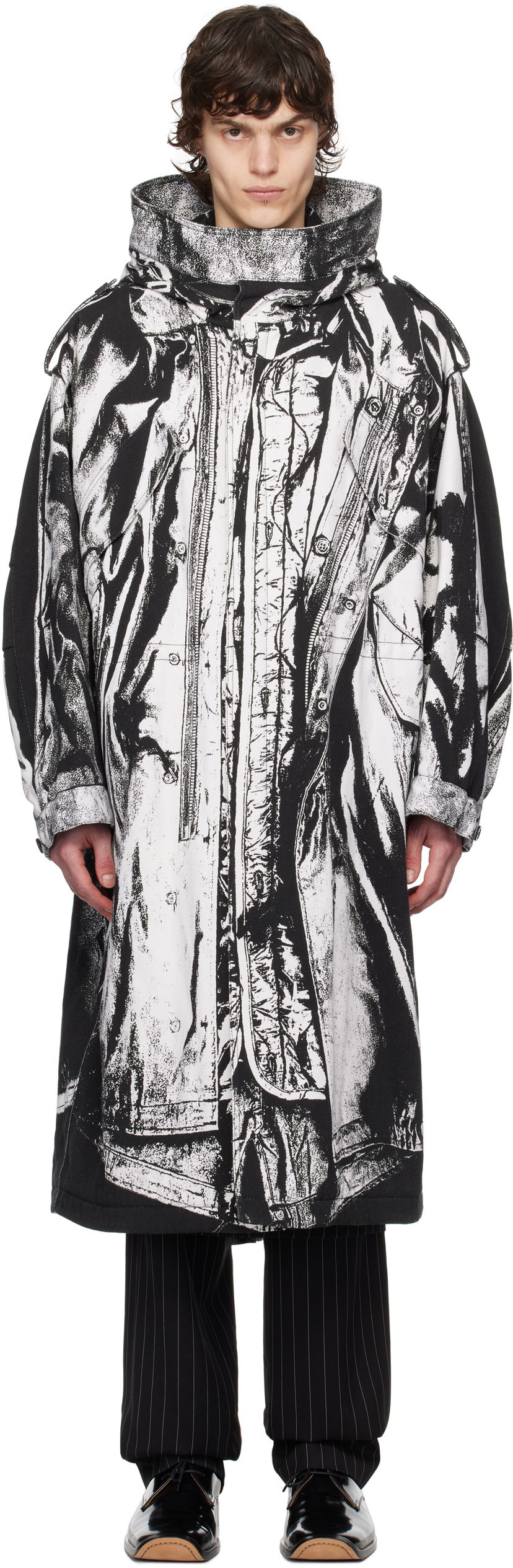 Regnrock Jean Paul Gaultier Jean Paul Gaultier Trompe-L'œil Print Hooded Coat Svart | 25/33-F-MA032I-C570-0001