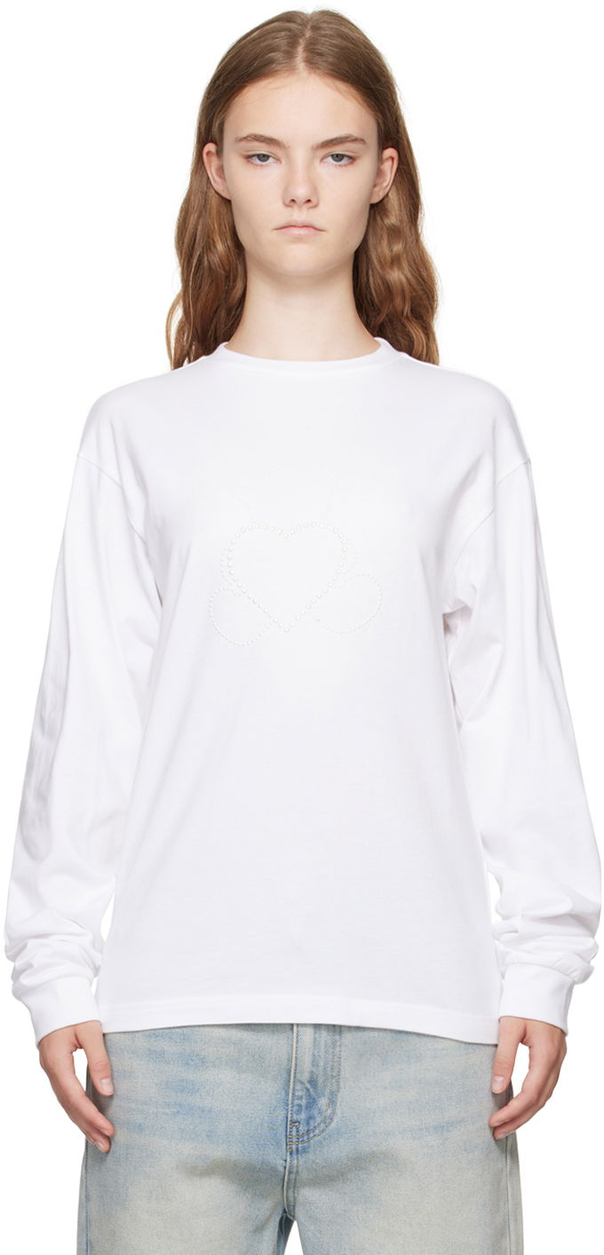 T-shirt We11done Pearl Bear Long Sleeve T-Shirt Vit | WD-TT2-24-781-U-WH