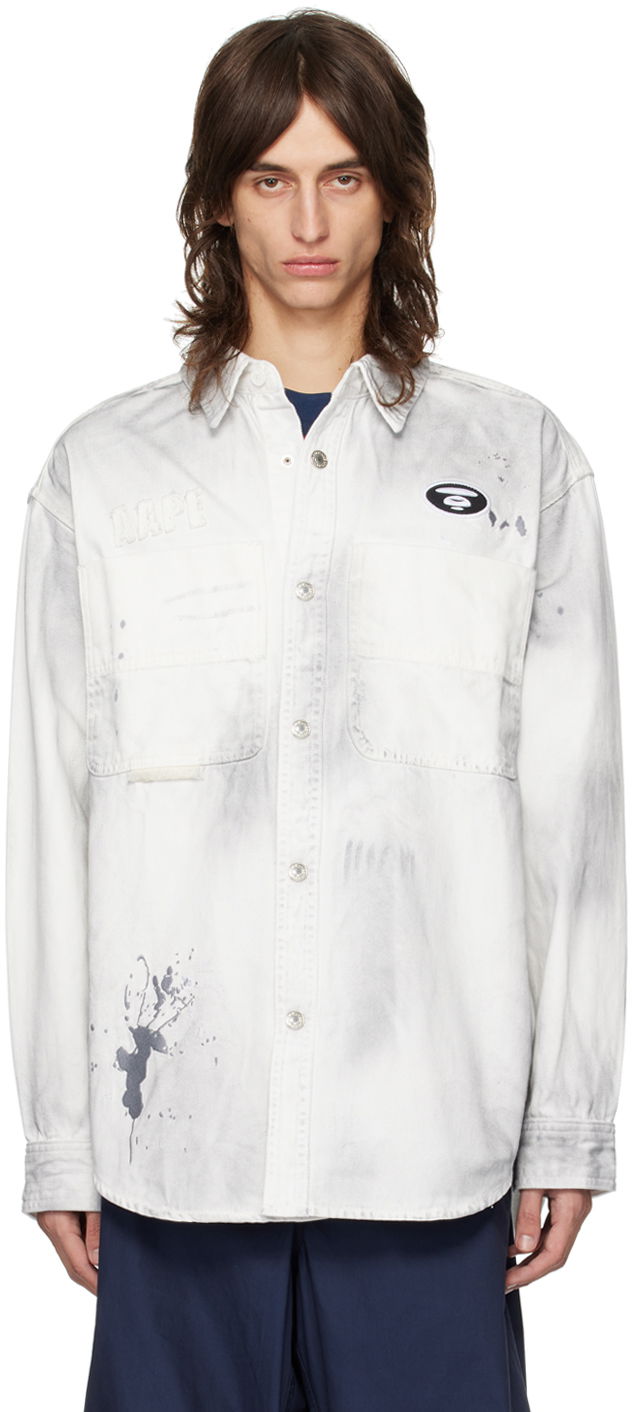 Skjorta AAPE by A Bathing Ape AAPE by A Bathing Ape Embroidered Denim Shirt Vit | AAPSTM8480XXMWHB