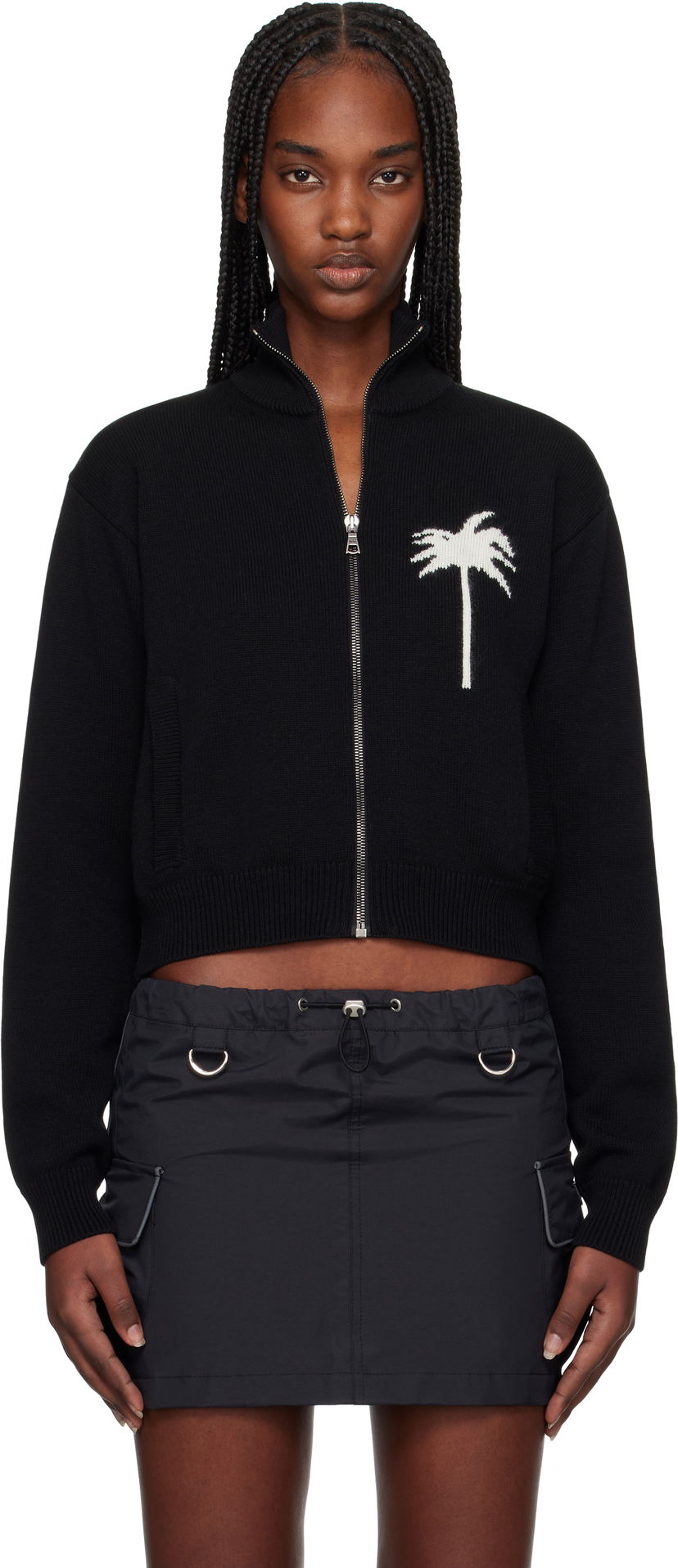 Sweater Palm Angels Palm Angels Palm Inlay Knit Track Jacket Svart | PWHA061S25KNI0011003