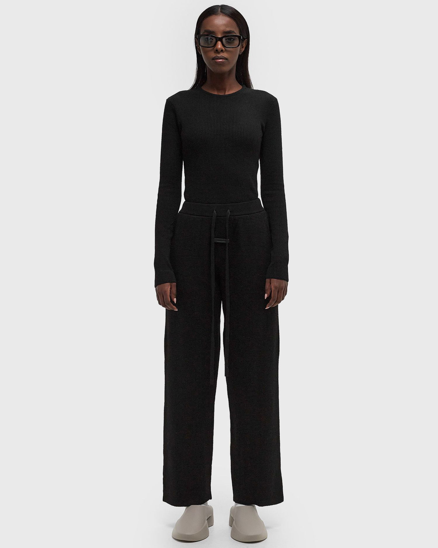 Sweater Fear of God Essentials Waffle Fitted Long Sleeve Sweater L Svart | 192BT247240FW-001, 1