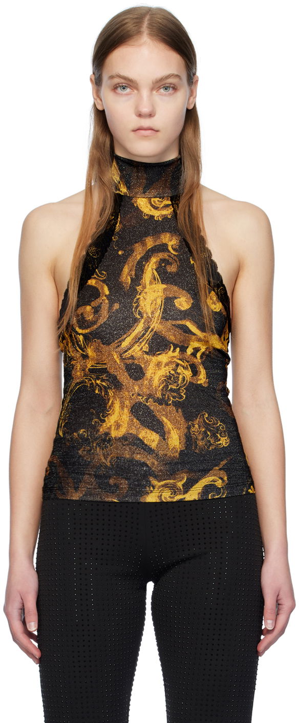 Linne Versace Jeans Couture Black Watercolor Couture Camisole Svart | E76HAM6A1_EJS347