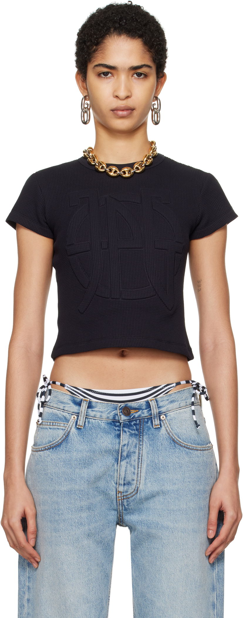 Crop top Jean Paul Gaultier Gaultier 'The JPG' Cropped T-Shirt Svart | 25/33-F-TS097E-J071-00