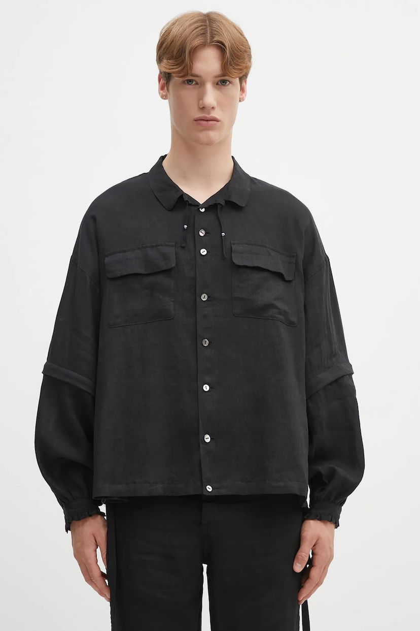 Skjorta UNDERCOVER Undercover Relaxed Fit Linen Shirt Svart | UC1E4408.1