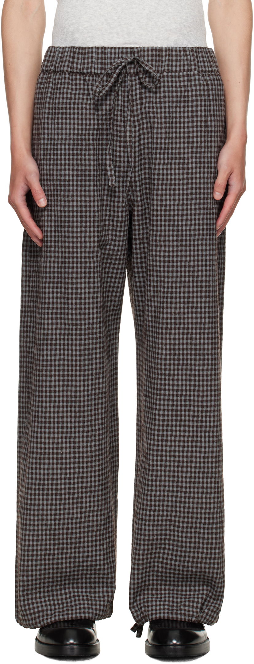 Byxor sage NATION SAGE NATION Siesta Gingham Lounge Pants Brun | S140 SIESTA TROUSER WOOL COTTO