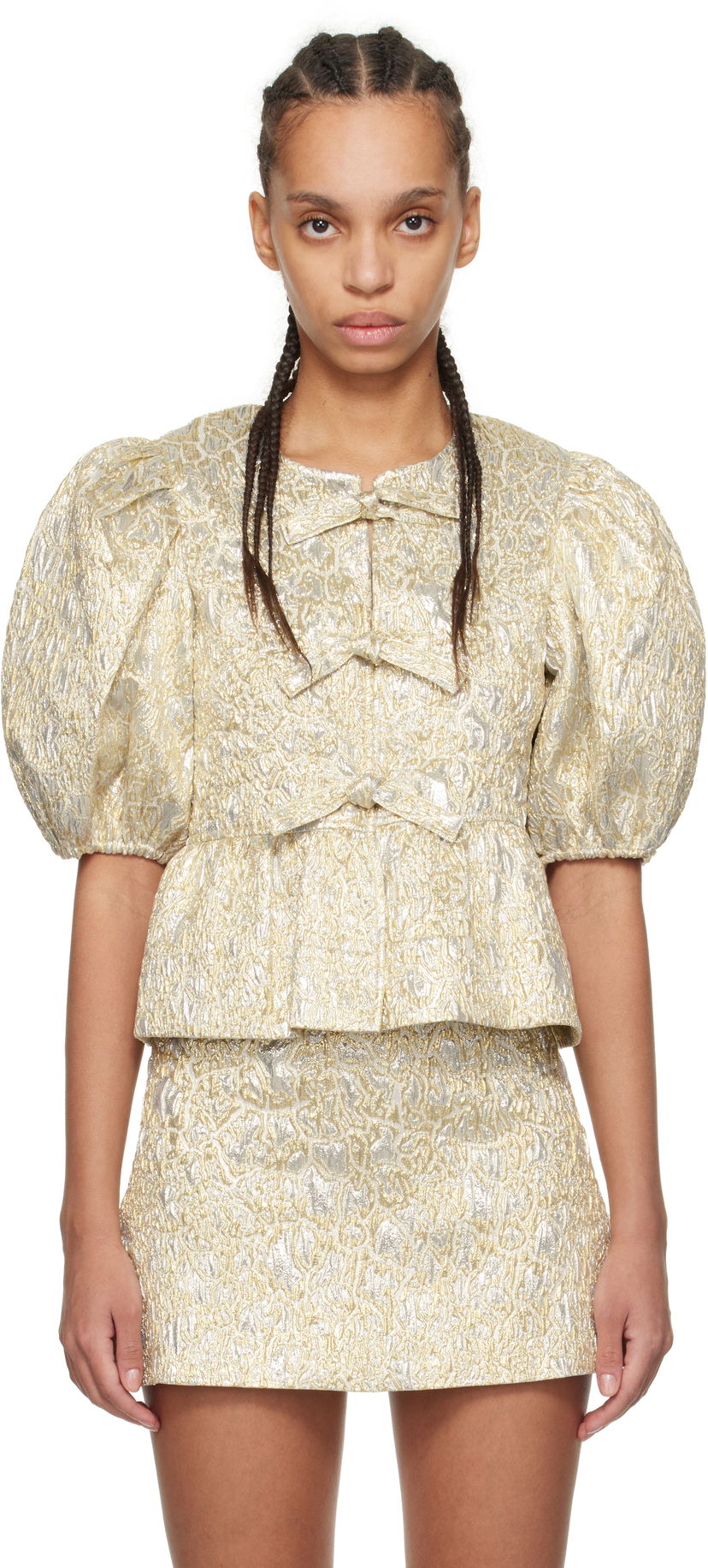Kjol GANNI GANNI Peplum Tie String Blouse Metallisk | W0329