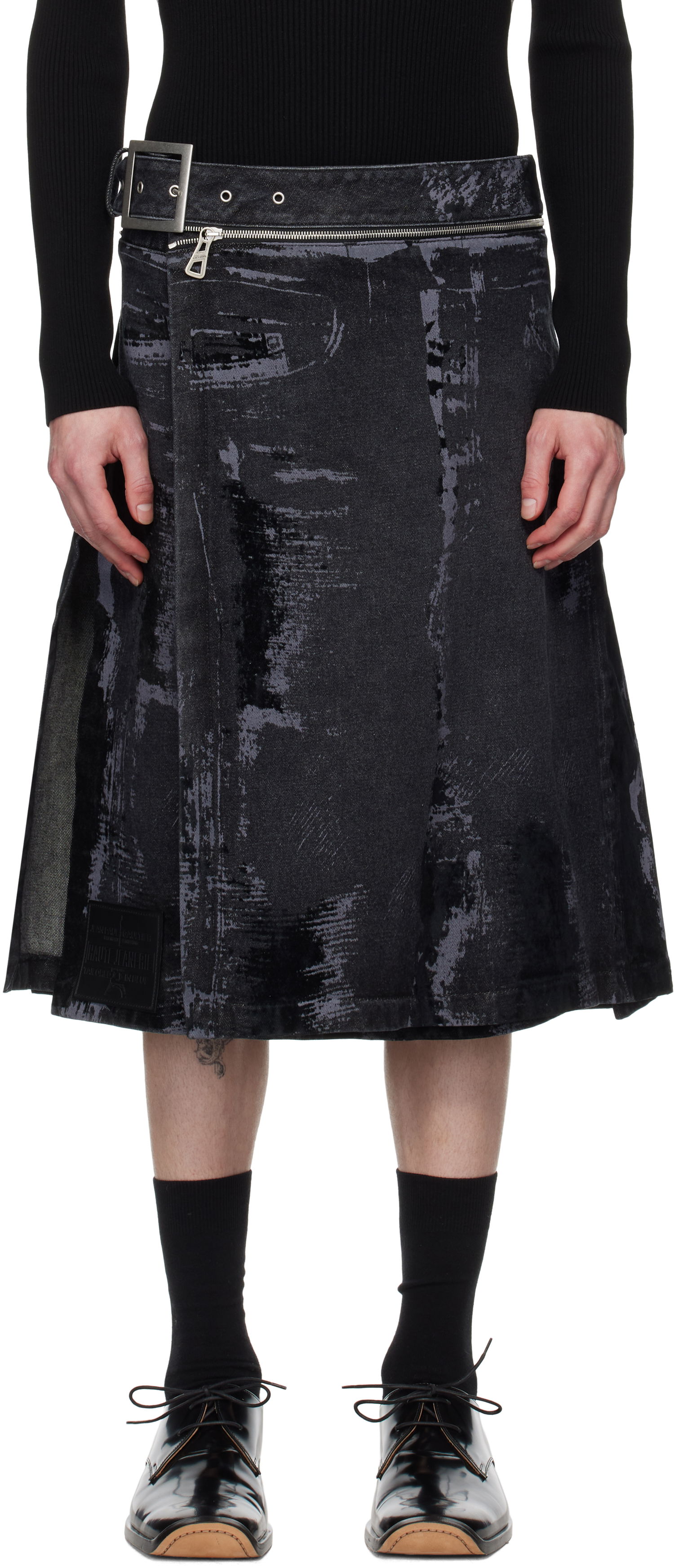 Kjol Jean Paul Gaultier Jean Paul Gaultier 'The Flocked' Denim Kilt Svart | 25/33-F-JU161-D016-06, 0