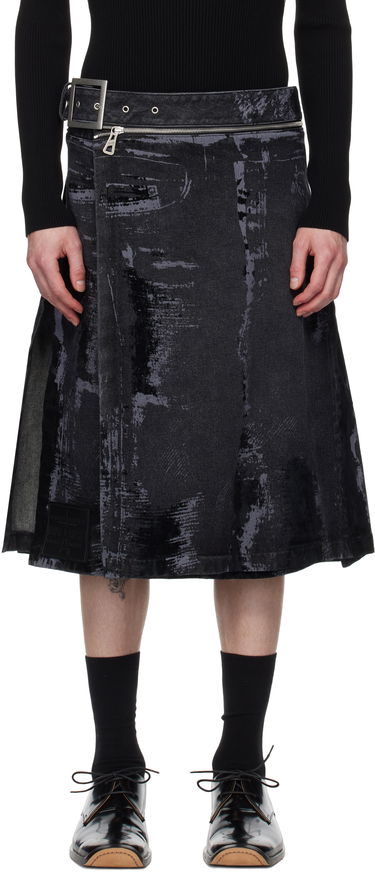 Kjol Jean Paul Gaultier Jean Paul Gaultier 'The Flocked' Denim Kilt Svart | 25/33-F-JU161-D016-06, 0