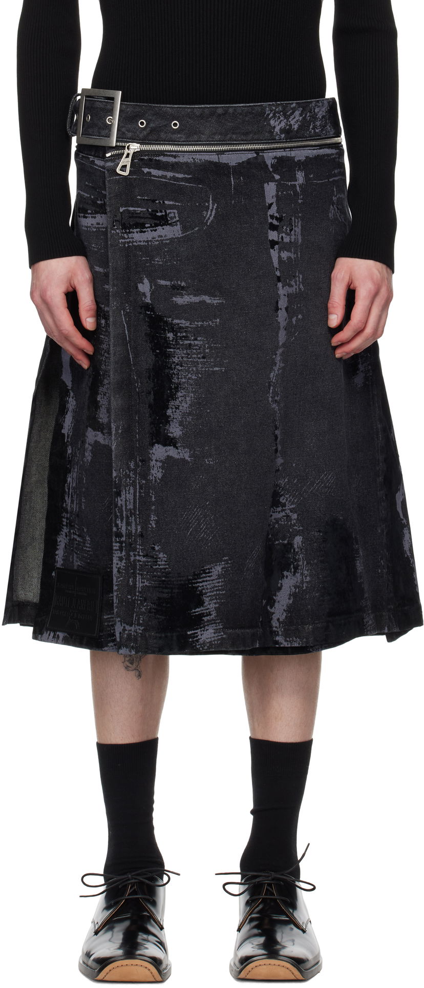 Kjol Jean Paul Gaultier Jean Paul Gaultier 'The Flocked' Denim Kilt Svart | 25/33-F-JU161-D016-06
