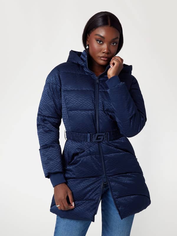 Pufferjacka GUESS Puffer Jacket With Belt Blå | W4BL58WGL72