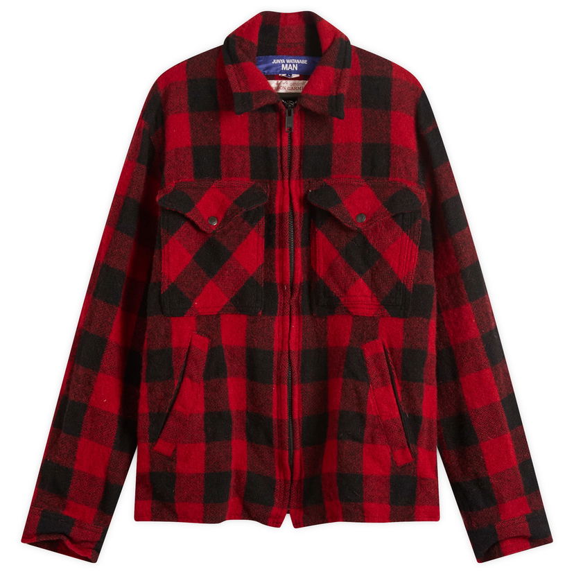 Skjorta Junya Watanabe Junya Watanabe MAN x Filson Check Zip Overshirt, Size Large Röd | WP-J011-051-1