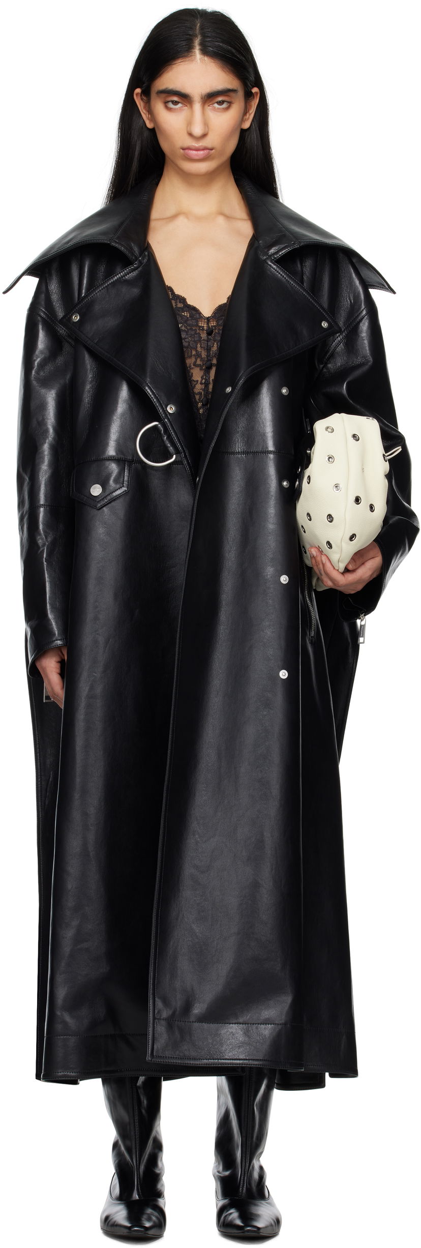 Trenchcoat Nanushka Nanushka Teca Regenerated Leather Trench Coat Svart | NW25RSOW14099