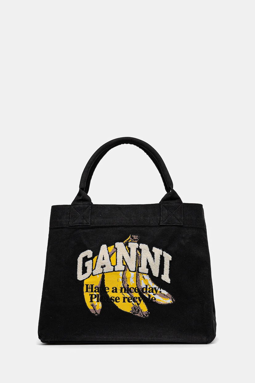 Tygpåse GANNI GANNI Shopper XXL Pocket Banana Print Tote Bag Svart | A6896
