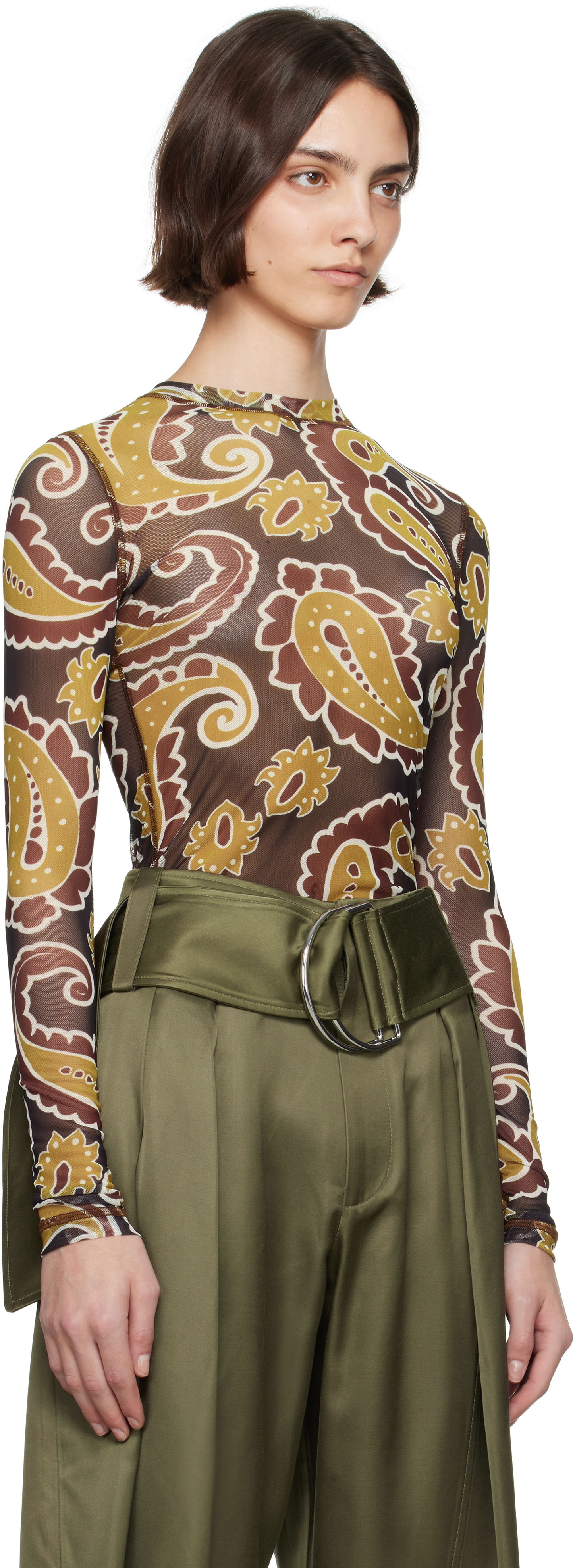 T-shirt JW Anderson JW Anderson Paisley Mesh Long Sleeve T-Shirt Brun | JO0138-PG1788, 1