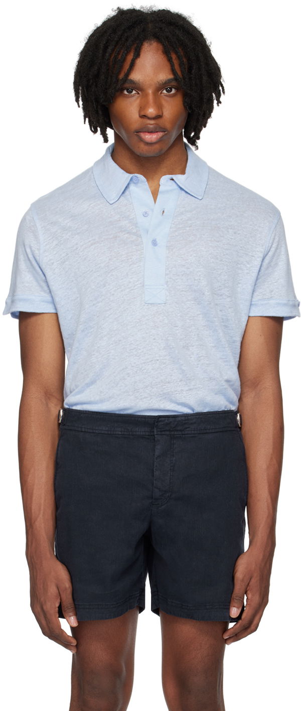 Polotröja Orlebar Brown Linen Polo Shirt Blå | 278987